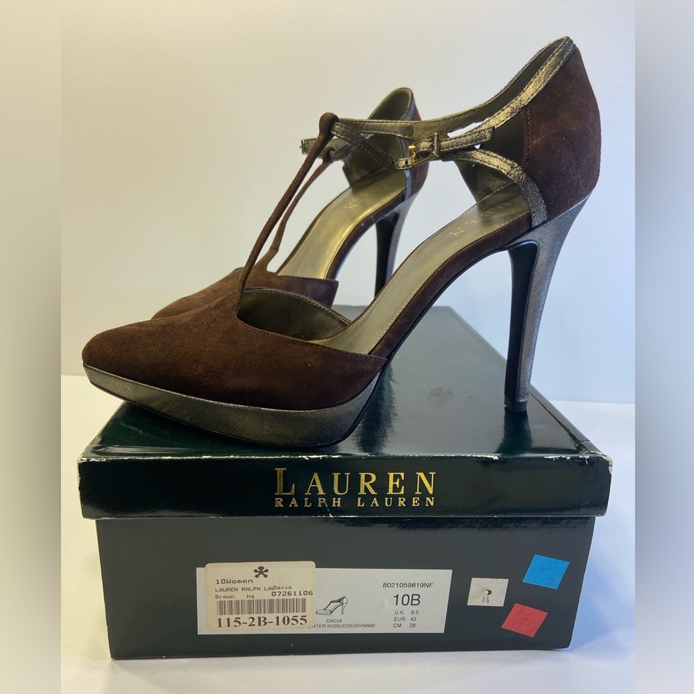 Ralph Lauren Brown Leather/Suede Heels, EUC, Never Worn, 10